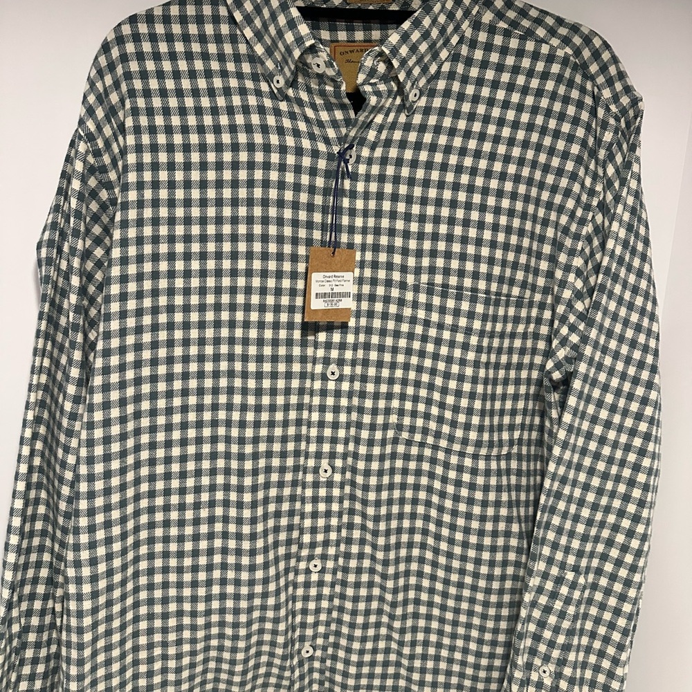 Onward Reserve Classic Fit Monroe Flanne Button-Down Shirt - Green and White NWT